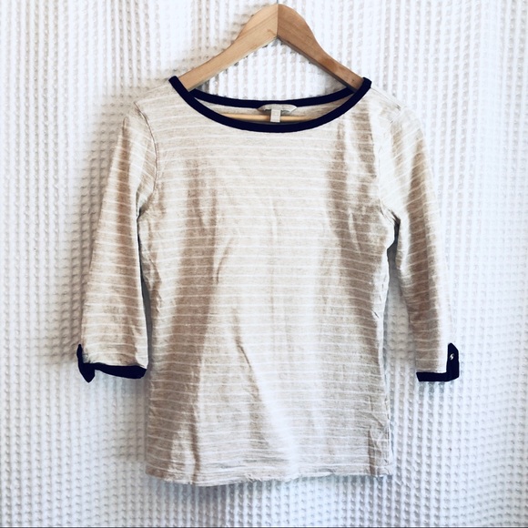 Banana Republic Tops - Banana Republic tan striped 3/4 sleeve shirt S